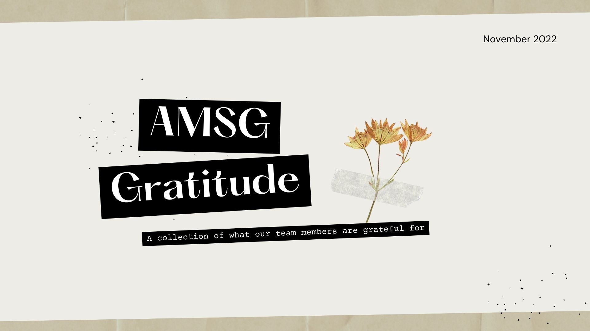 Title slide for "AMSG Gratitude: A collection of what our team members are grateful for."