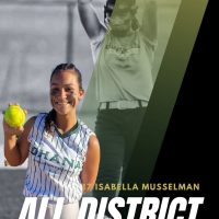 A poster featuring Isabella Musselman, a softball player, in action.