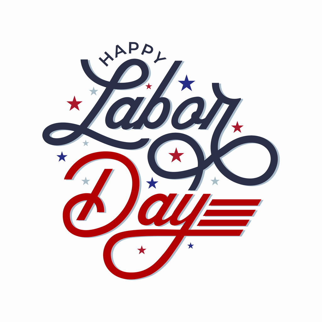 Happy Labor Day" in stylized script with red, white, and blue stars.